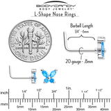 20G 7mm Blue CZ Gem Open Wing Butterfly L Shape Nose Ring