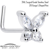20G 7mm Clear CZ Gem Open Wing Butterfly L Shape Nose Ring
