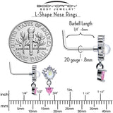 20G 7mm Pink CZ Gem Heart Mystique Dangle L Shape Nose Ring