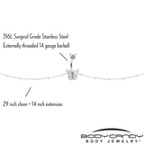 Clear CZ Gem Butterfly Faux Pearl Double Mount Belly Ring Belly Chain