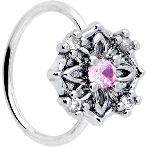 20G 5/16 Pink CZ Gem Flower Circle Nose Hoop