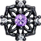 20G 7mm Purple CZ Gem Black Flower Ring L Shape Nose Ring