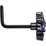 20G 7mm Purple CZ Gem Black Flower Ring L Shape Nose Ring