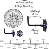 20G 7mm Purple CZ Gem Black Flower Ring L Shape Nose Ring