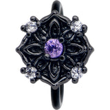 20G 5/16 Purple CZ Gem Black Flower Ring Nose Hoop