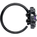 20G 5/16 Purple CZ Gem Black Flower Ring Nose Hoop