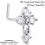 20G 7mm Clear CZ Gem Cross Dangle L Shape Nose Ring