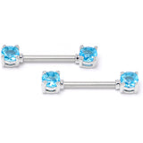 14G 9/16 Blue CZ Gem Love Forward Facing Barbell Nipple Ring Set
