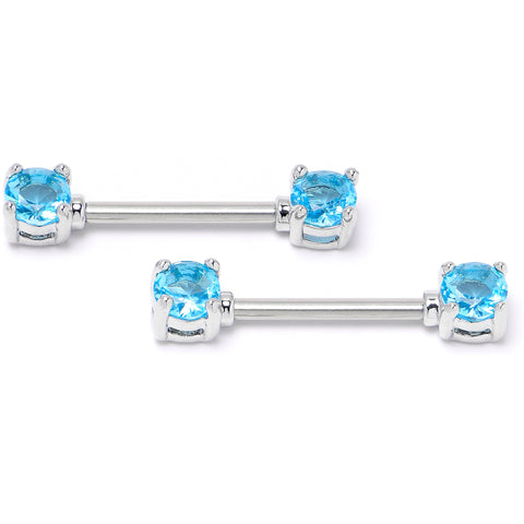 14G 9/16 Blue CZ Gem Love Forward Facing Barbell Nipple Ring Set