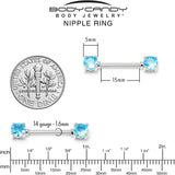 14G 9/16 Blue CZ Gem Love Forward Facing Barbell Nipple Ring Set