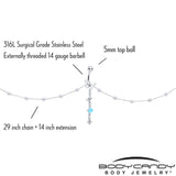 Clear CZ Gem Double Butterfly Faux Pearl Dangle Belly Chain Belly Ring