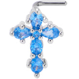 20G 7mm Blue CZ Gem Classic Cross L Shape Nose Ring