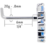 20G 7mm Blue CZ Gem Classic Cross L Shape Nose Ring