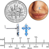 20G 7mm Blue CZ Gem Classic Cross L Shape Nose Ring
