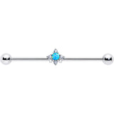 14G Blue Synthetic Opal Rhombus Star Industrial Barbell 38mm