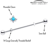 14G Blue Synthetic Opal Rhombus Star Industrial Barbell 38mm