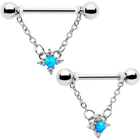 14G 9/16 Blue Synthetic Opal Rhombus Star Dangle Nipple Ring Set