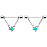 14G 9/16 Blue Synthetic Opal Rhombus Star Dangle Nipple Ring Set