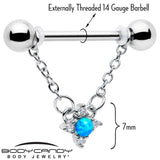 14G 9/16 Blue Synthetic Opal Rhombus Star Dangle Nipple Ring Set