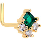 20G 7mm Green CZ Gem Gold Tone Rhombus Riot L Shape Nose Ring