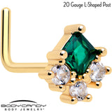 20G 7mm Green CZ Gem Gold Tone Rhombus Riot L Shape Nose Ring