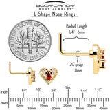 20G 7mm Red CZ Gem Gold Tone Heart Queen L Shape Nose Ring