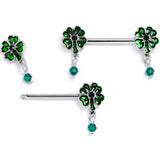 14G 9/16 Green Gem Shamrock Glam St Patricks Dangle Nipple Ring Set