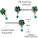 14G 9/16 Green Gem Shamrock Glam St Patricks Dangle Nipple Ring Set