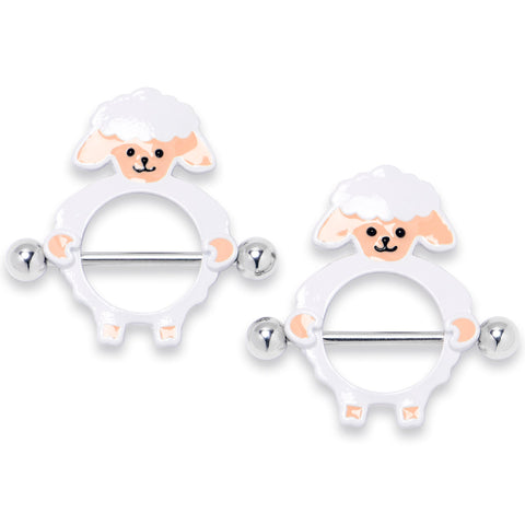 14G 9/16 Sweetheart Sheep White Nipple Shield Set
