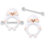 14G 9/16 Sweetheart Sheep White Nipple Shield Set