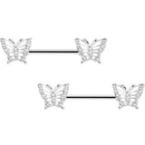 14G 9/16 CZ Gem Airy Butterfly Barbell Nipple Ring Set