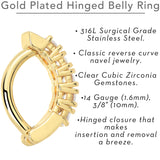 Clear CZ Gem Gold Tone Glamour Quintet Hinged Hoop Belly Ring