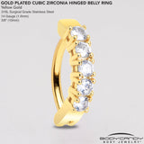 Clear CZ Gem Gold Tone Glamour Quintet Hinged Hoop Belly Ring