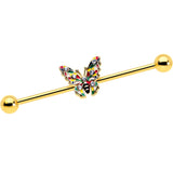 14G Clear Gem Gold Tone Color Block Butterfly Industrial Barbell 38mm