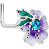 20G 7mm Blue Gem Faerie Flower Purple L Shape Nose Ring