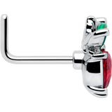 20G 7mm Red Green Gem Strawberry Heart L Shape Nose Ring
