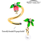 Clear CZ Gem Gold Tone Bell Flower Spiral Twister Belly Ring