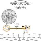 14G 9/16 Clear CZ Gem Gold Tone Bee Hive Luv Barbell Nipple Ring Set