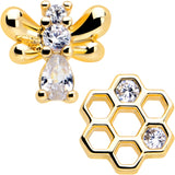 20G 7mm Clear CZ Gem Gold Tone Bee Hive Luv L Shape Nose Ring Set of 2