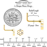 20G 7mm Clear CZ Gem Gold Tone Bee Hive Luv L Shape Nose Ring Set of 2