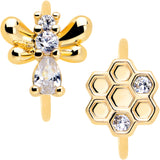 20G 5/16 Clear CZ Gem Gold Tone Bee Hive Luv Nose Hoop Set of 2