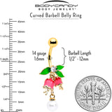 Clear CZ Gem Gold Tone Bell Flower Dangle Belly Ring