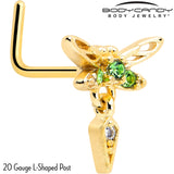 20G 7mm Green Gem Gold Tone Swank Dragonfly L Shape Nose Ring