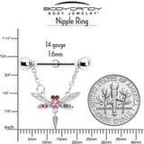 14G 9/16 Pink Gem Swank Dragonfly Dangle Nipple Ring Set