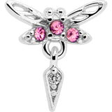 20G 7mm Pink Gem Swank Dragonfly Dangle L Shape Nose Ring
