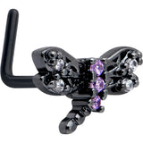20G 7mm Purple CZ Gem Black Night Dragonfly L Shape Nose Ring