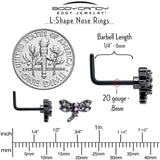 20G 7mm Purple CZ Gem Black Night Dragonfly L Shape Nose Ring