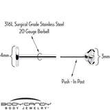 2.5mm Gem Flat Back Earring Threadless Push In Stud 20G