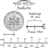 2.5mm Gem Flat Back Earring Threadless Push In Stud 20G