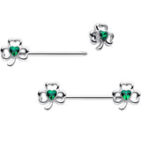 14G 3/4 Green Gem Heart Shamrock St Patricks Nipple Ring Set